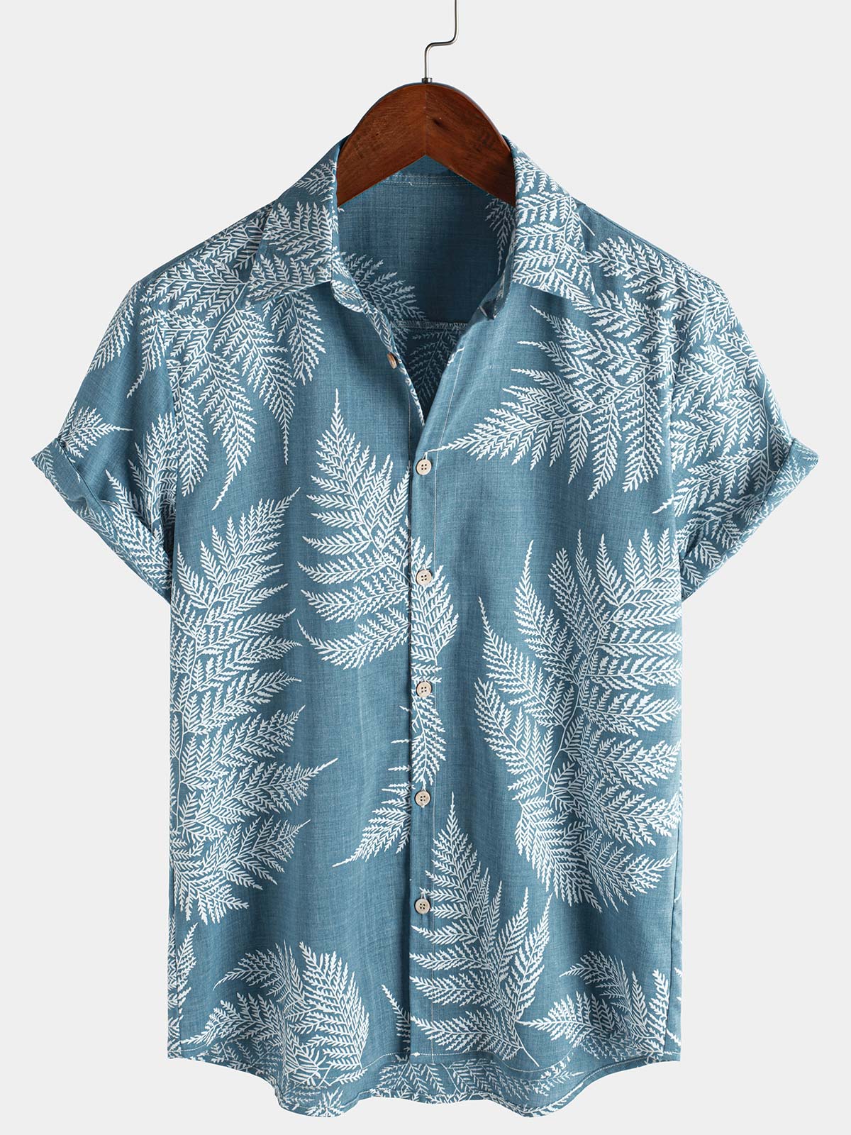 Tropical Blue Short-Sleeve Button-Up Summer Shirt