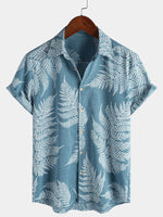 Tropical Blue Short-Sleeve Button-Up Summer Shirt