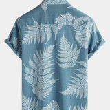 Tropical Blue Short-Sleeve Button-Up Summer Shirt