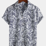 Tropical Blue Short-Sleeve Button-Up Summer Shirt