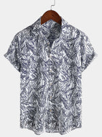 Tropical Blue Short-Sleeve Button-Up Summer Shirt