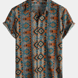 Retro 70s Patchwork Vintage Button-Up Short Sleeve Shirt