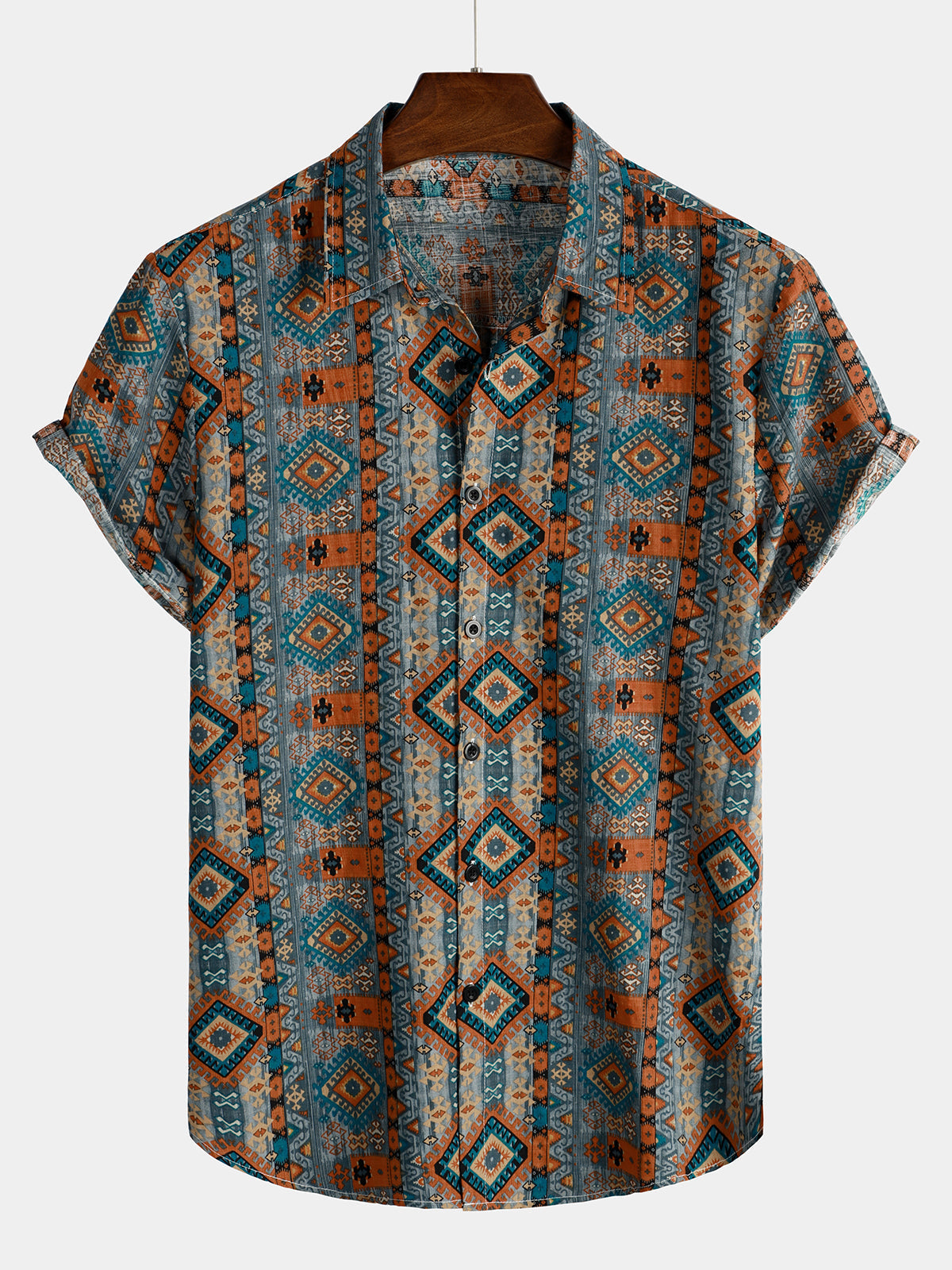 Retro 70s Patchwork Vintage Button-Up Short Sleeve Shirt