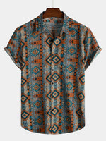 Retro 70s Patchwork Vintage Button-Up Short Sleeve Shirt
