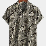 Vintage Summer Tiger Print Short-Sleeve Button-Up Shirt