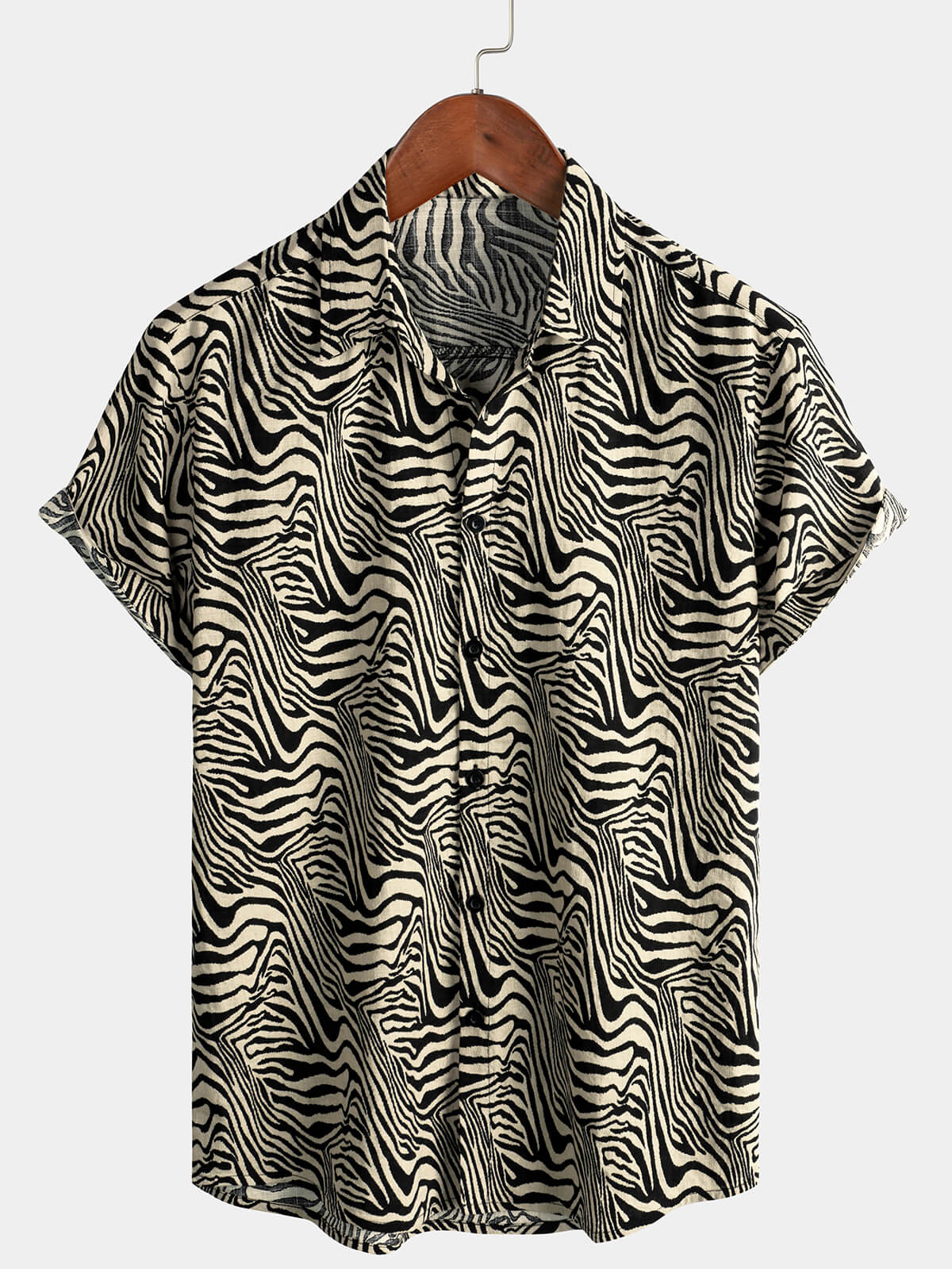 Vintage Summer Tiger Print Short-Sleeve Button-Up Shirt