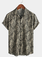 Vintage Summer Tiger Print Short-Sleeve Button-Up Shirt