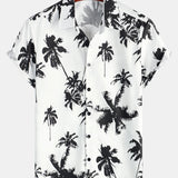 White Hawaiian Short Sleeve Shirt with Tropical Palm Print