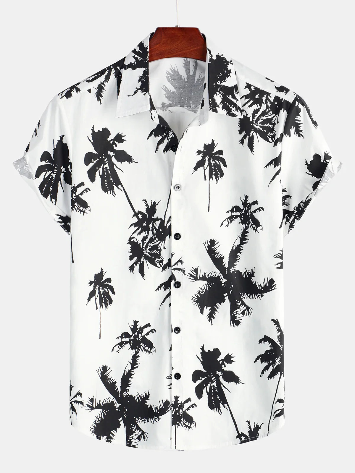 White Hawaiian Short Sleeve Shirt with Tropical Palm Print