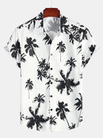 White Hawaiian Short Sleeve Shirt with Tropical Palm Print