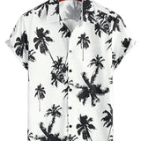 White Short Sleeve Summer Shirt in Hawaiian Style with Tropical Pattern for Men