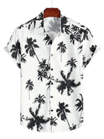 White Short Sleeve Summer Shirt in Hawaiian Style with Tropical Pattern for Men