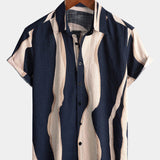 Navy Button-Up Short Sleeve Casual Striped Shirt
