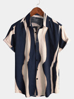 Navy Button-Up Short Sleeve Casual Striped Shirt