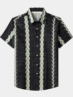 Vintage Hawaiian Style Striped Botanical Pattern Shirt
