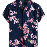 Men's Cotton Short-Sleeve Shirt with Floral Pattern