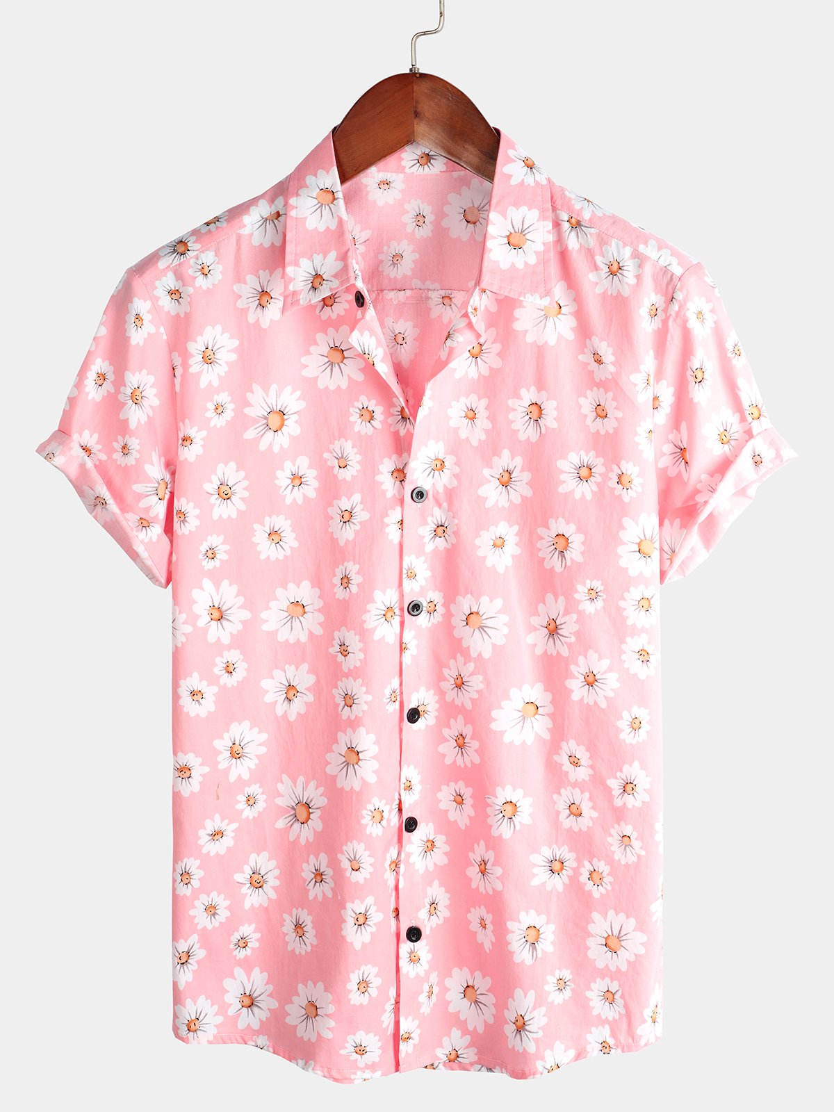 Hawaiian Flower Short Sleeve Shirt with Daisy Print
