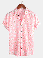 Hawaiian Flower Short Sleeve Shirt with Daisy Print
