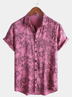 Hawaiian Short-Sleeve Button Breathable Shirt, Pink Floral Print