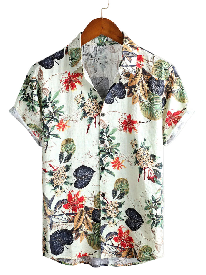 Cotton Hawaiian Shirt with Buttons for Men