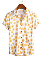 Men's Hawaiian-Style Cotton Short-Sleeve Shirt in Navy with Daisies