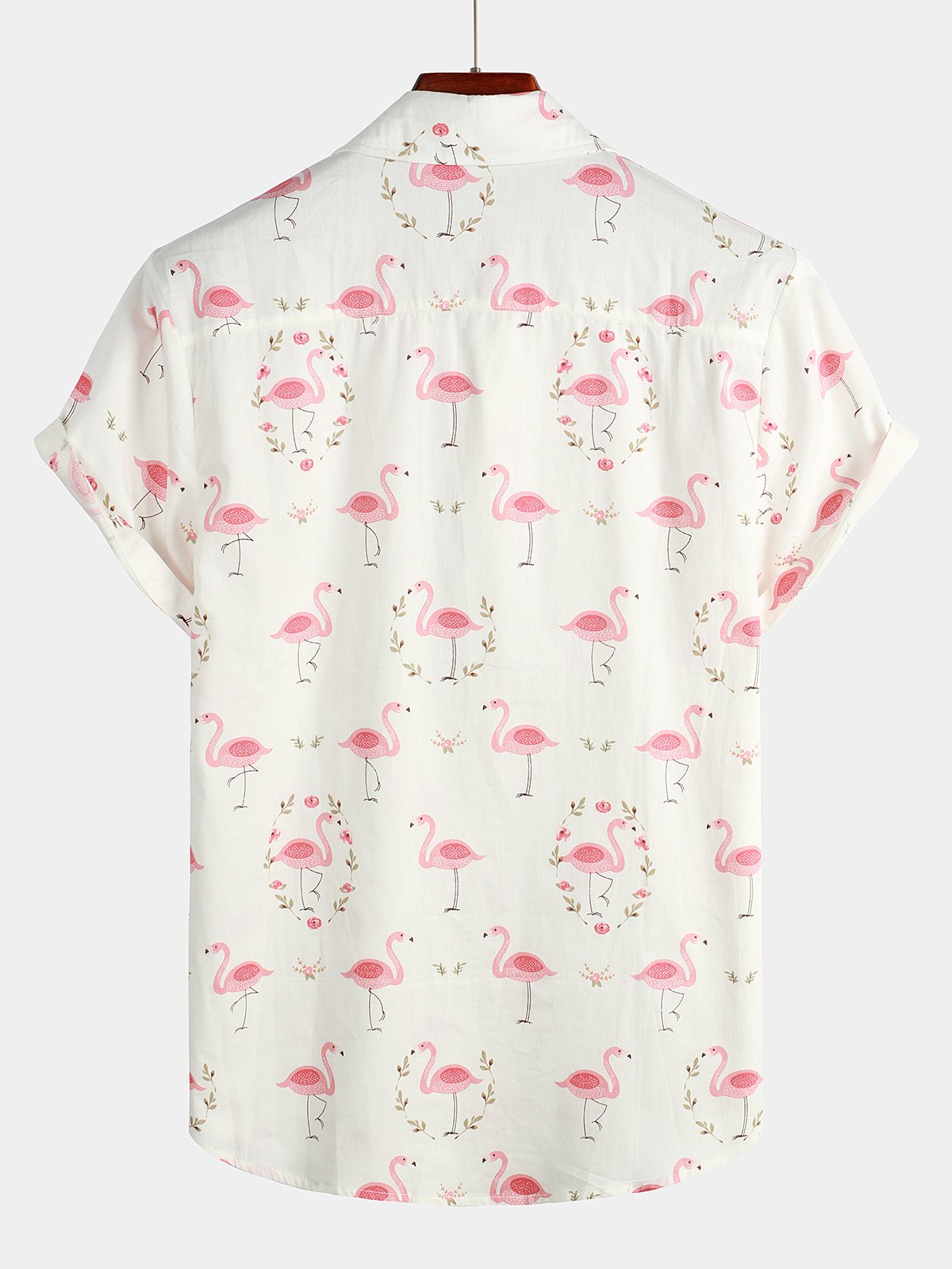 Casual Shirt with Pink Flamingo Print, Short Sleeves