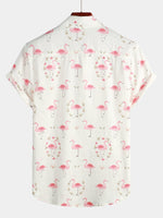Casual Shirt with Pink Flamingo Print, Short Sleeves