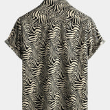Vintage Summer Tiger Print Short-Sleeve Button-Up Shirt