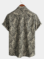 Vintage Summer Tiger Print Short-Sleeve Button-Up Shirt