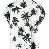 White Short Sleeve Summer Shirt in Hawaiian Style with Tropical Pattern for Men