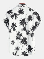 White Hawaiian Short Sleeve Shirt with Tropical Palm Print
