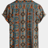 Retro 70s Patchwork Vintage Button-Up Short Sleeve Shirt