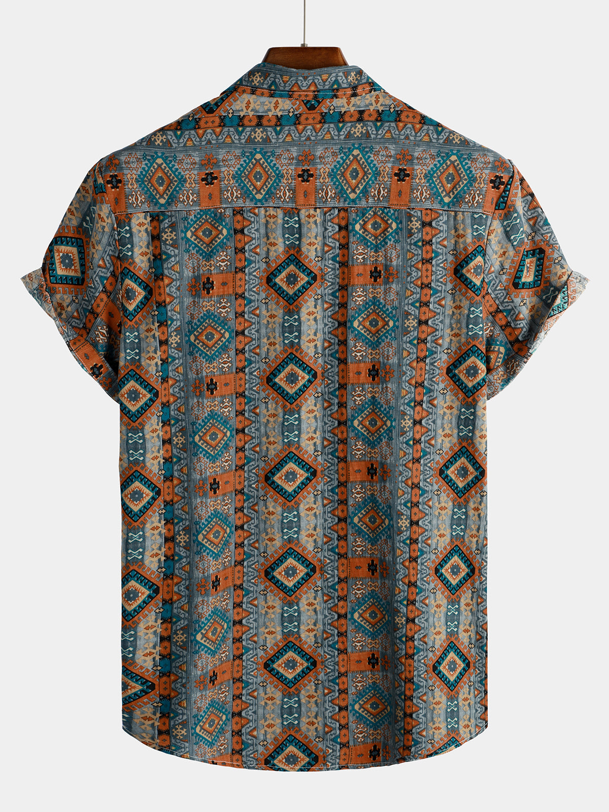 Retro 70s Patchwork Vintage Button-Up Short Sleeve Shirt