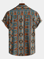 Retro 70s Patchwork Vintage Button-Up Short Sleeve Shirt