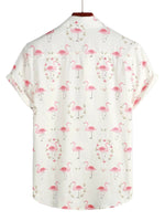 Short Sleeve Cotton Shirt with Pink Flamingo Print for Men