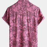 Hawaiian Short-Sleeve Button Breathable Shirt, Pink Floral Print
