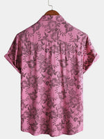 Hawaiian Short-Sleeve Button Breathable Shirt, Pink Floral Print