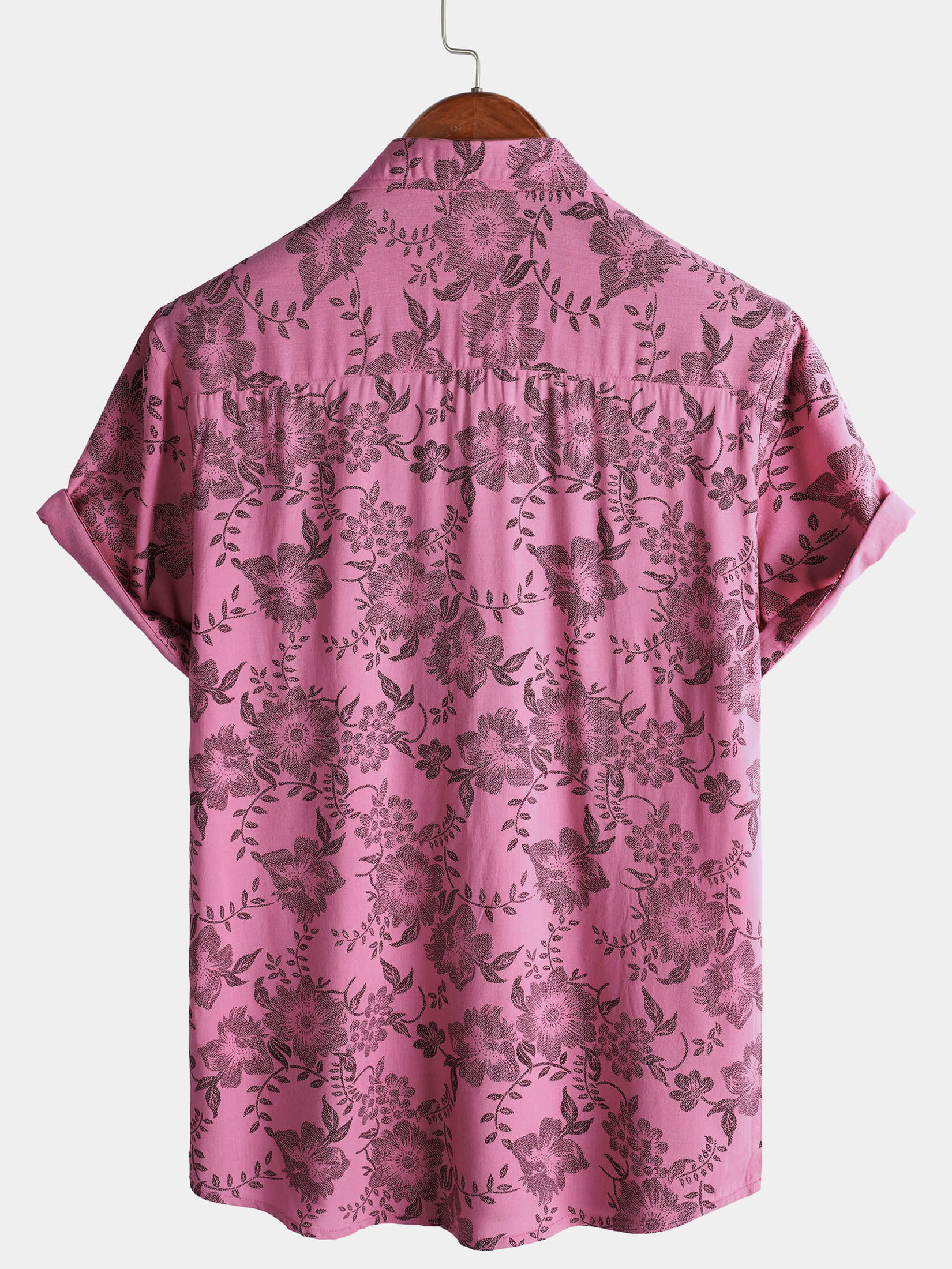 Hawaiian Short-Sleeve Button Breathable Shirt, Pink Floral Print