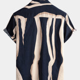 Navy Button-Up Short Sleeve Casual Striped Shirt