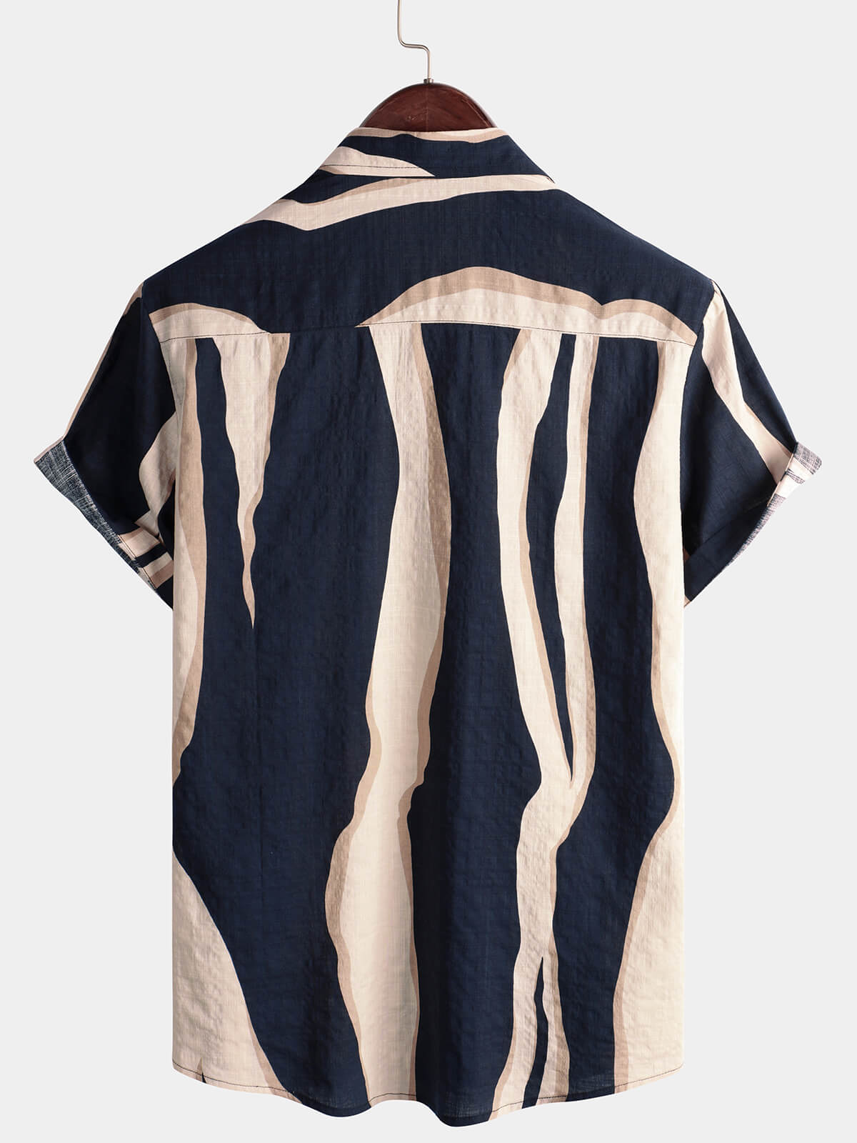Navy Button-Up Short Sleeve Casual Striped Shirt
