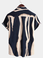Navy Button-Up Short Sleeve Casual Striped Shirt