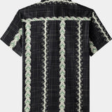 Vintage Hawaiian Style Striped Botanical Pattern Shirt