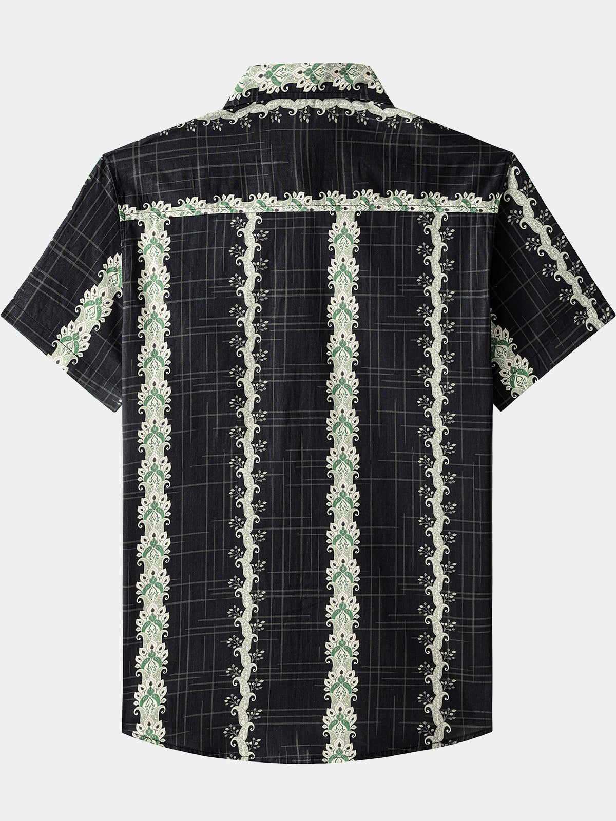 Vintage Hawaiian Style Striped Botanical Pattern Shirt