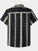 Vintage Hawaiian Style Striped Botanical Pattern Shirt
