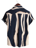 Men's Retro Style Navy Cotton Striped Shirt for Summer with Short Sleeve and Buttons