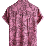 Men's Hawaiian-Style Short-Sleeve Shirt with Pink Flowers