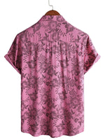 Men's Hawaiian-Style Short-Sleeve Shirt with Pink Flowers