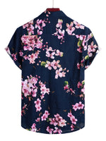 Men's Cotton Short-Sleeve Shirt with Floral Pattern