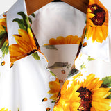 Short-Sleeve Vintage Art Button Pocket Sunflower Shirt