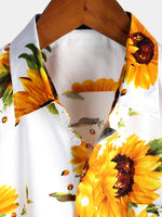 Short-Sleeve Vintage Art Button Pocket Sunflower Shirt